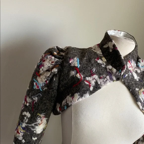Custom Felted Wool Bolero Womens Sz Small Gray Multicolor Crop Jacket